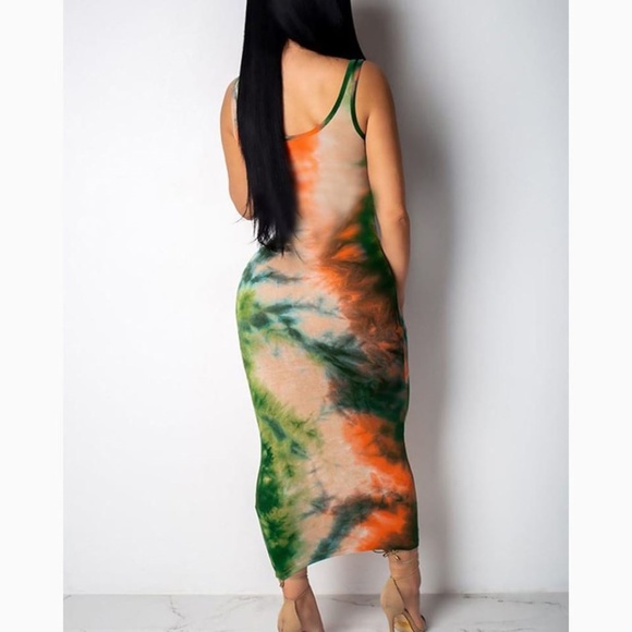 Long Bodycon Dress Sleeveless Blue Green Pink - Picture 4 of 8